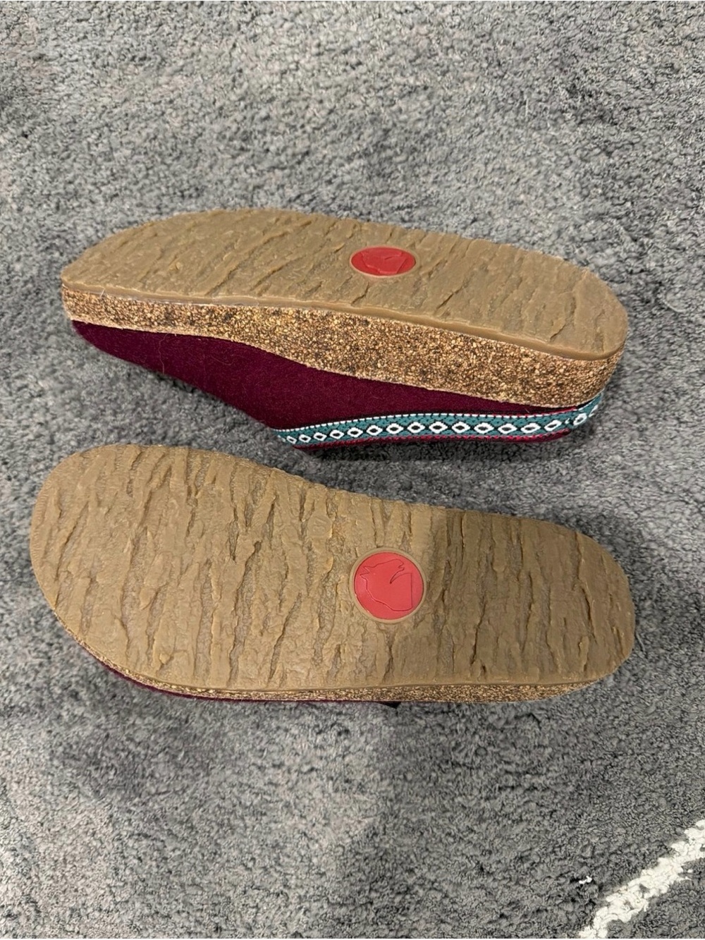 Haflinger Wine Red Wool Slip-On Clogs with Patterned Trim 37 - Picture 2 of 2